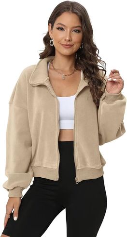 سترة شتوية نسائية من الصوف من Ovanviso بسحاب كامل وياقة قصيرة وأكمام طويلة in Kuwait