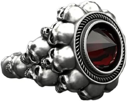 Skull Ring for Men, Gothic Demon Skull Head Ring, Birthstone Death Skull Skeleton Ring, Punk Rock Gemstone Skull Ring, Hip Hop Halloween Skull Biker Ring, Viking Skull Jewelry in Saudi Arabia