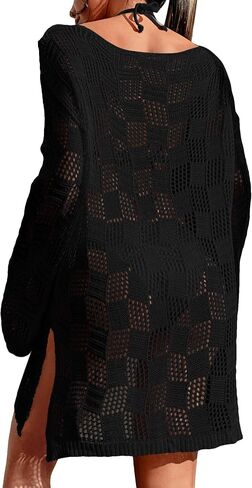 GORGLITTER Women's Crochet Bathing Suit Cover Up Dress Long Sleeve Split Beach Swimsuit Dress in Saudi Arabia