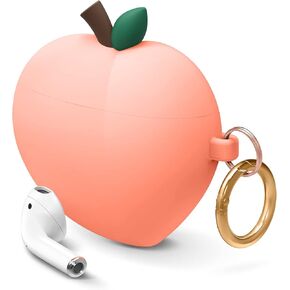 elago Peach Cover Compatible with Apple AirPods Case, 3D Cute Design Case Cover with Keychain (Peach) [US Patent Registered]