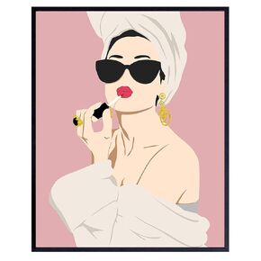Audrey Hepburn Wall Art - Kate Moss - Bathroom Decor for Women - Glam Bathroom Decor - Audrey Hepburn Poster - Bathroom Decor for Teen Girls - Pink Bathroom Accessories - Bath Wall Decor