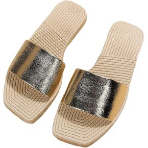 Verdusa Women's Square Toe Metallic Slide Sandals Summer Outdoor Sandals