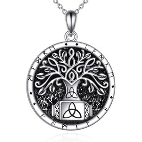 YAFEINI Viking Thor Hammer Necklace Sterling Silver Tree of Life Nordic Viking Jewelry Gifts for Women Girls