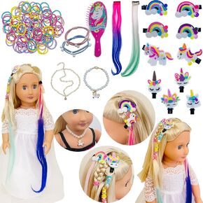 18 inch Doll Hair Accessories for American OG Girl Doll Hair Brush Rainbown Unicorn Kit Accessories Doll Hair Styling Head for Girls Gifts（No Doll）