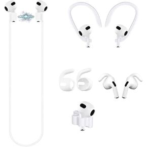 ملحقات 4 في 1 مضادة للفقد لأجهزة Airpods 3، وAirpods 3 حزام مغناطيسي، وخطافات أذن وأغطية متوافقة مع Airpod 3rd، وحامل سوار الساعة، أبيض