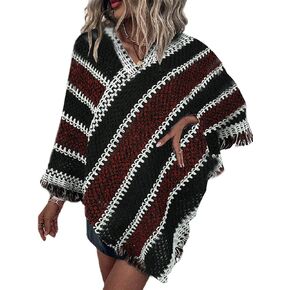 futurino Women's Bohemian Aztec Print Blanket Poncho Hoodie Cape Shawl with Tassels