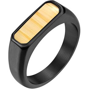 Men's Women's Vintage Stainless Steel Square Signet Ring Inlay Wood Plain Biker Wedding Band