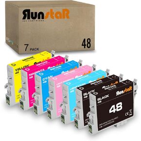 Run Star 7 Pack T048 Remanufactured Ink Cartridge Replacement for Epson 48 T048 use for Epson Stylus Photo R200 R220 R300 R300M R320 R340 RX500 RX600 RX620 Printer (2BK/C/M/Y/LC/LM)