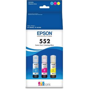 Epson 552 EcoTank Ink Ultra-high Capacity Bottle Three Color CMY Combo Pack (T552620-S) Works with EcoTank Photo ET-8500, ET-8550