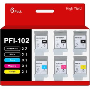 PFI-102 Compatible for Canon PFI-102MBK PFI-102BK PFI-102C PFI-102M PFI-102Y Ink Tank for Canon IPF500 IPF600 IPF605 IPF610 IPF650 IPF700 IPF710 IPF720 Printer 6-Pack 130ML