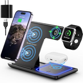 Wireless Charger, 3 in 1 Fast Wireless Charging Station, Wireless Charger Stand for iPhone 15/14/13/12/11/Pro/Max/XS/XR/X/8 Plus/8, for Apple Watch 8/7/6/5/4/3/2/SE, for AirPods 3/2/Pro