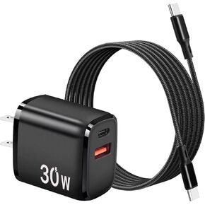 30W USB C Wall Charger for Google Pixel 8 8 Pro 7 7 Pro 6 6 Pro, Dual Port USB + Type C Fast Charger with C to C Charging Cable Compatible with Samsung S24 Ultra S24 S23 S22, 6ft Long