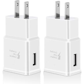 Adaptive Fast Charging Block USB Wall Charger Plug Adapter for Samsung Galaxy S21/S21+/S21Ultra/S20/A13/A14/A34/A53/S10 S10e S9 S8 S7 S6 Edge Plus Active, Note 8 9 Quick Charge White (2 Pack)