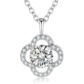 Moissanite Necklace for Women, 925 Sterling Silver Moissanite Diamond Pendant Necklace, 0.5-1.0ct Simulated Diamond VVS1 Clarity D Color Neclace for Anniversary Birthday Valentines Gift