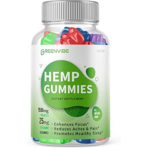 (2 Pack) Greenvibe Gummies - Green Vibe Gummies Official Formula Extra Strength Performance Blend, Green Vibe Hemp Gummy 25mg Per Gummy, 1500mg Hemp Per Bottle New 2023 Big Size Formula (120 Gummies)