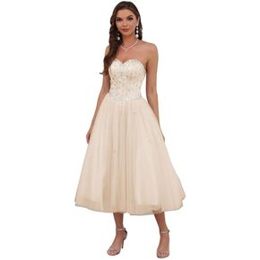 Likepage فساتين حفلة موسيقية على شكل قلب للسيدات بطول الشاي، فساتين Quinceanera