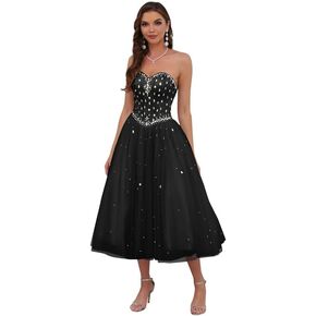 Likedpage Women's Sweetheart Prom Dresses Tea-Length Ball Gown Quinceanera Dresses