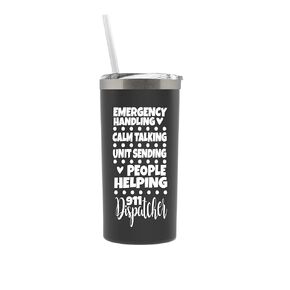 Emergency 911 Dispatcher Gifts for Men Police Dispatch Cup for Women Water Bottle Tumbler with Lid Black 0219