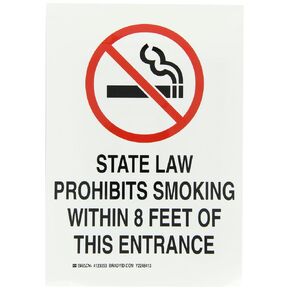 Brady 123053 Self Sticking Polyester No Smoking Sign - Indiana, 10" X 7", Legend "State Law Prohibits Smoking Within 8 Feet Of This Entrance"