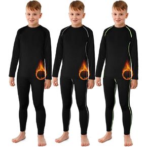 Suhine 3 Sets Thermal Underwear for Kids Boys Girls Winter Base Layer Athletic Compression Fleece for Sport Football