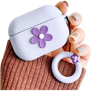 Ownest Compatible for AirPods Case Cute Cartoon Flower Pattern Girls Woman Soft Silicone Shockproof Keychain Design Cover for Airpods Pro-Green