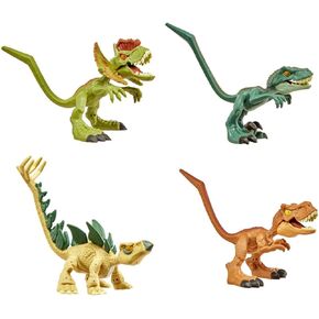 Jurassic World Bendy Biters Mini Figure 4-Pack - Stegosaurus, Velociraptor, Tyrannosaurus Rex & Dilophosaurus
