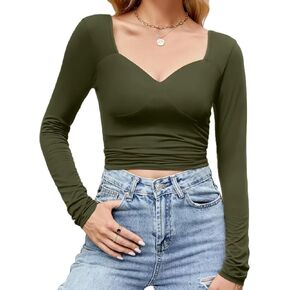 CiCiBird Women Sexy V Neck Shirt Crop Long Sleeve Tops Y2K Going Out T Shirt