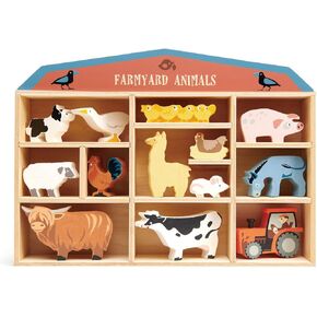 Tender Leaf Toys Farmyard Animals “ 13 Wooden Country Farm Figurines with a Display Shelf - Classic Toy for Pretend Play “ Develops Creative & Imaginative Skills “ Learning Role Play “ Ages 3+ Years