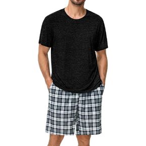 SWOMOG Mens Pajama Set Short Sleeve Sleepwear 2 PCS Soft Pjs Sets Crewneck Loungewear Nightwear with Pockets