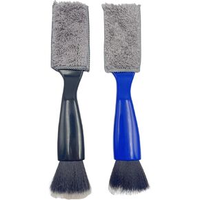2 Pack Double Head Brush,2 in 1 Duster for Car Interior Cleaning,Automotive Interior Detailing Soft Brushes for Car Air Vent Engine Emblems Dashboard Seat Wheel (1pcs Black and 1pcs Blue)