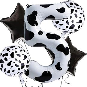 5 Cow Print Balloon Birthday Decorations Supplies,40 Inch Number Balloon 2 White Cow Print Balloons,Western Cowgirl Cowboy Theme Balloons for 2nd Birthday Party,Farm Barn Decor for Kids,Baby Shower