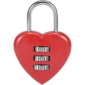 Red 3 Digit Combination Padlock, 3mm Shackle, Zinc Alloy Lock Heart Shaped Combination Padlocks