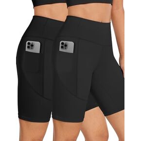 Womens Biker Shorts with Pockets 8" Inch High Waisted Compression Workout Stretchy Shorts for Summer Yoga Tummy Control Gym Running Athletic Soft Leggings Knee Length Bike Short Black Grey