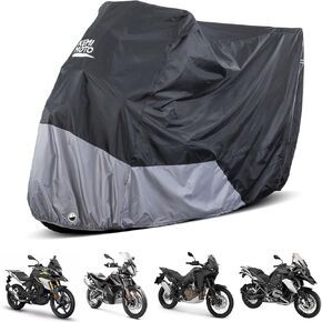 KEMIMOTO Motorcycle Cover Adventure Compatible with R1250 GS, TENERE 700, KLR650, AFRICA TWIN NX500 TRANSALP, V-STROM Waterproof Cover Outdoor Sunlight Dust All Weather with Windproof Buckle,Black