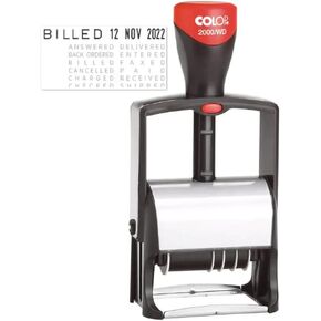 COLOP Classic Self-Inking Word Line Dater, Non-Toxic and Water Based Ink, Heavy Duty Traditional Adjustable Metal and Rubber Dater Stamp (2000 W/D Word Dater, 5/32")