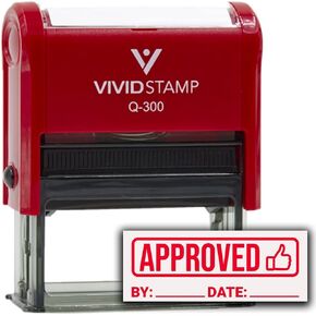 Approved with by Date Line (Thumbs Up) Self-Inking Office Rubber Stamp (Black Ink) - Q-300