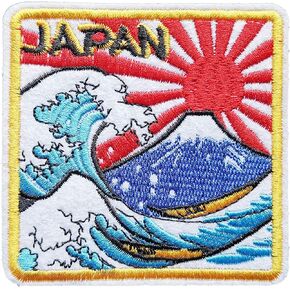 Japan Patch Sunrise Patches The Great Wave of Kanagawa Embroidered Badge Iron On Sew On Emblem
