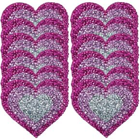 Heart Shaped Iron Patches, 1 Dozen/12 Pieces Pink Love Heart Rhinestone Hot-fix Applique Patch for Clothing Repair, Decoration, DIY Craft Jacket, Shirts, Bags