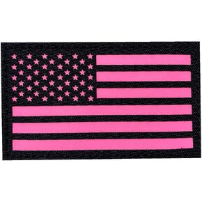 2x3.5 Black Pink Glow in Dark US USA American Flag Tactical Patches (1 Left + 1 Right)