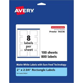 ملصقات مستطيلة بيضاء غير لامعة من Avery مع تغذية مؤكدة، 2 بوصة × 2.75 بوصة، 200 ملصق أبيض غير لامع قابل للطباعة in Kuwait