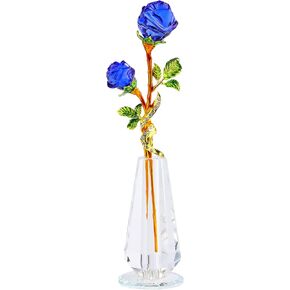YWHL Handmade Crystal Blue Rose Flower Figurine with Vase, Bouquet Glass Flowers Ornament Rose Gifts for Girlfriend Sister Women, Crystal Flower Home Decor for Valentine's Day Mother's Day Wedding in Kuwait