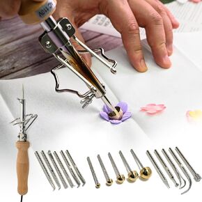 110V Fabric Flower Maker Set, Electric Artificial Flower Clover Soldering Iron with 17x Iron & Brass Fake Flower Making Tools Kit, Unreal Flowers Making Kit