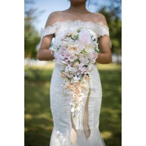 Rose Wedding Bouquets for Bride Cascading 9.6 Inch Bridal Bouquet Bride Bouquets for Wedding, for Wedding Ceremony and Anniversary