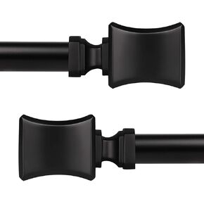 KNOBWELL 2 Pack 1-Inch Diameter Single Window Treatment Curtain Rod, Modern Square Finial, 22-inch to 42-inch Adjustable, Black Cafe Window Rods