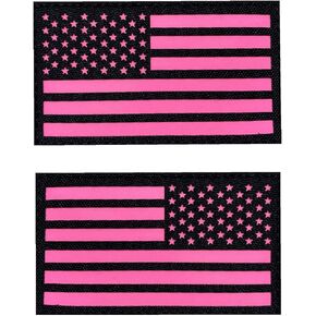 2x3.5 Black Pink Glow in Dark US USA American Flag Tactical Patches (1 Left + 1 Right)