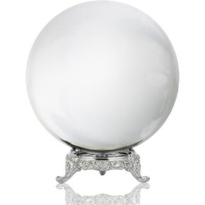 100mm/3.9inch Clear Crystal Ball with Metal Stand Fortune Teller Mystical Quartz Ball Photography Props FengShui Divination Spheres Decorative Glass Ball