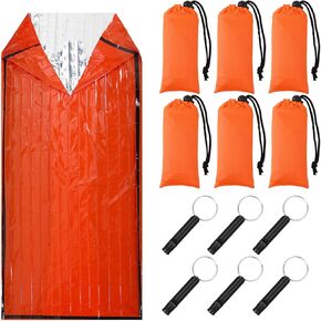 Qunclay 6 Set Emergency Sleeping Bag Portable Emergency Bivy Sack with Whistles Thermal Waterproof Survival Bag Foldable Lightweight Emergency Supplies for Outdoor Camping Hiking Running Travel