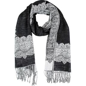 PASKMLNA Border Pattern Double Layered Reversible Woven Pashmina Shawl Scarf Wrap Stole
