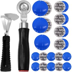 Swpeet 26Pcs 1-3/8" 1-3/4" 2-3/8" Rubber Tire Repair Patches Plug Kit and Tire Roller Wheel with Liner Scraper Assortment Kit, Puncture Repair Plug Nail Tire Repair Film Car Tire Repair Patch