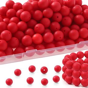 100pcs Silicone Beads, 15mm Silicone Beads for Keychain Making, Red Beads for Pens Silicone Focal Beads Bulk, Round Rubber Silicone Beads for Bracelets, Rrts and Crafts with Elastic Strings